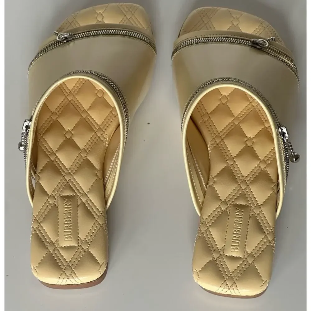 Burberry Open Toe Yellow Leather Slides Sandals 8 US (38) 8080264 IT NIB $990